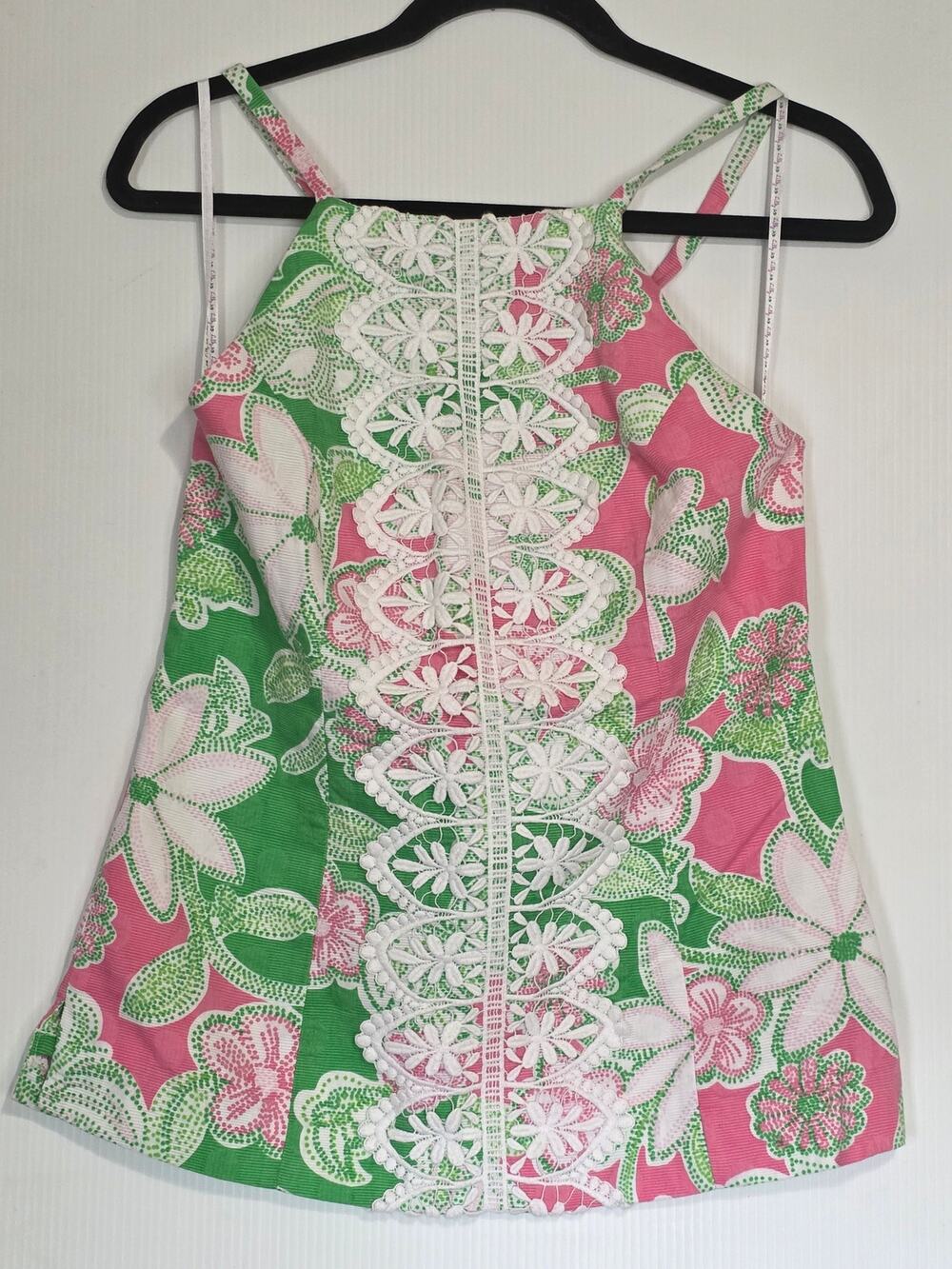 Lilly Pulitzer Size 6 Pink Green Floral Lace Halter Top Resortwear Preppy